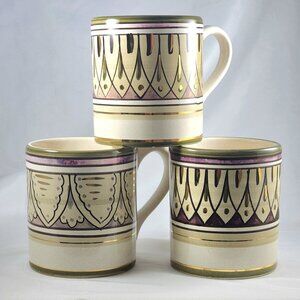 Starbucks Sberna Deruta Italy Coffee Mug 3pc Set Rare Gold Trim Italian Tea Cups